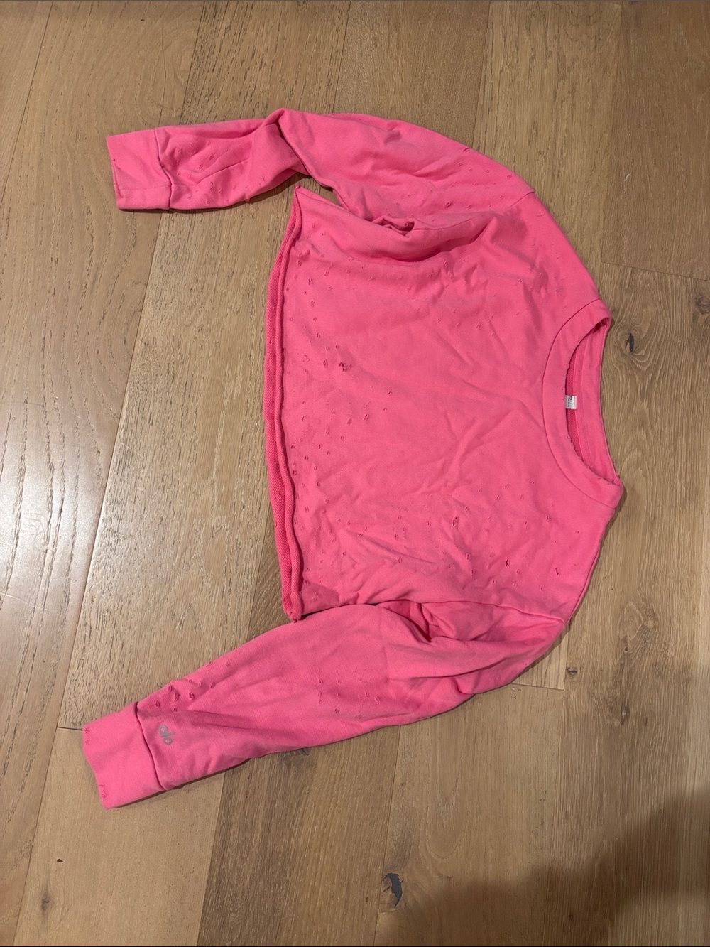 ALO pink distressed cropped sweatshirt